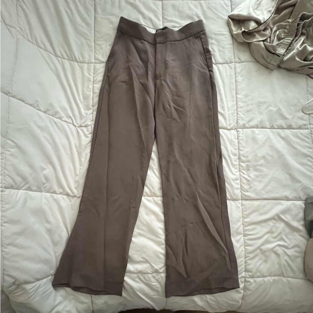 Zara Olive Brown Wide Leg Trousers